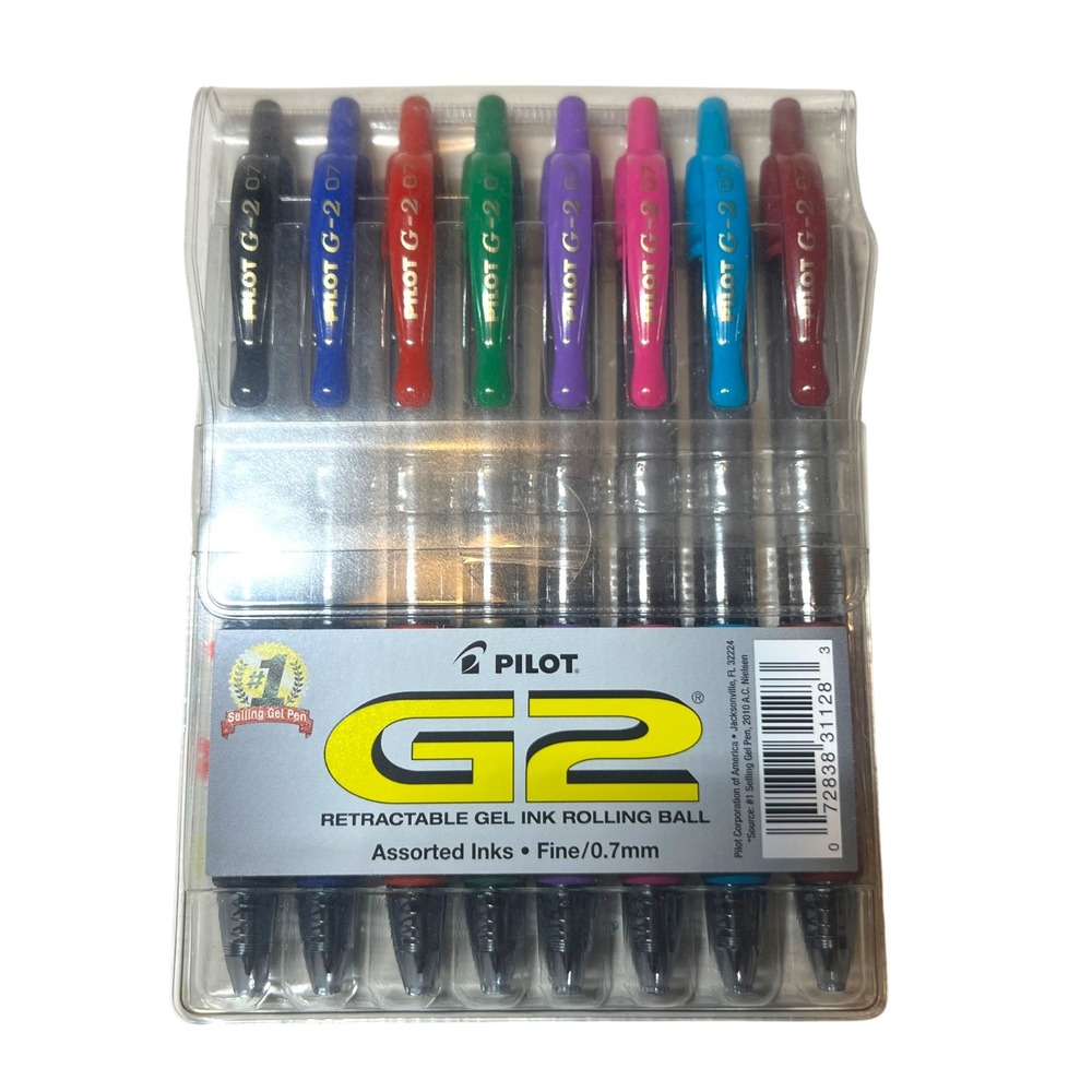 Pilot G2 Gel Pens Assorted Colors Fine Point 0.7mm Sealed 8 Pack